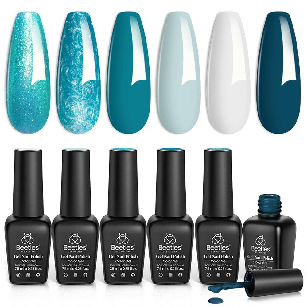 Beetles Mermaid Treasures navy gel polish swatch for a durable, glossy manicure