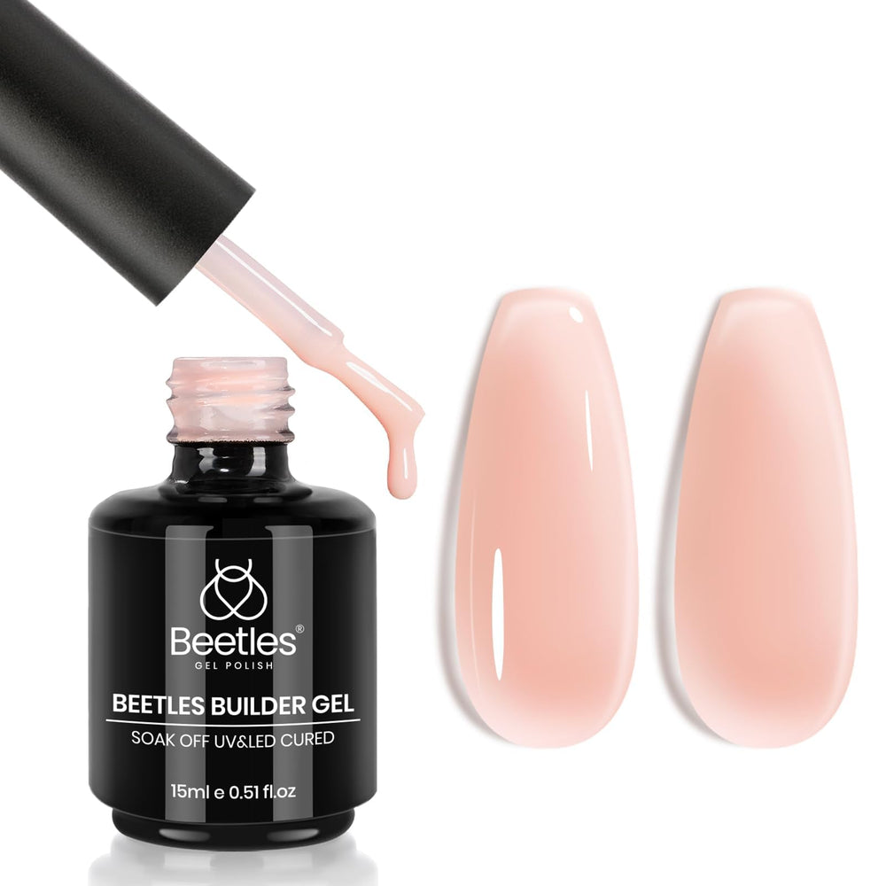 Beetles Builder Gel pink nude bottle for at-home nail building.