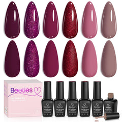 Beetles Burgundy Gel Polish Set swatches show rich berry merlot shades