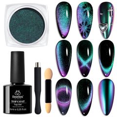 Beetles Cat Eye Chrome Nail Powder Jar with premium metallic teal finish for salon-grade nails
