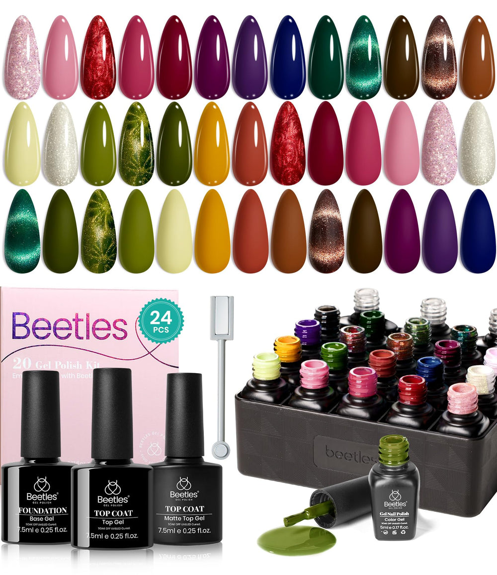 Beetles Cat Eye Gel Nail Polish Set shows dramatic magnetic effect on swatches for chic winter nails.