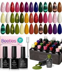 Beetles Cat Eye Gel Nail Polish Set shows dramatic magnetic effect on swatches for chic winter nails.