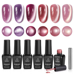 Beetles Cat Eye Gel Polish Nail Set in six rose-toned colors offers elegant, long-lasting nails.