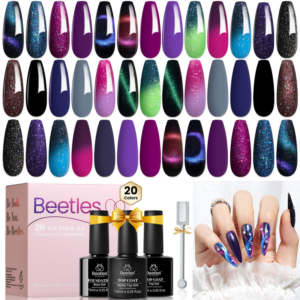 Beetles cat eye gel polish set 24pcs in vibrant color-change shades for DIY nails
