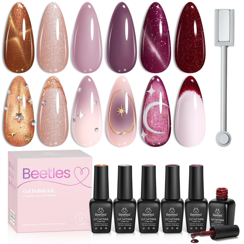 Beetles Cat Eye Gel Polish Set packaging, ideal for gifting and home manicures.