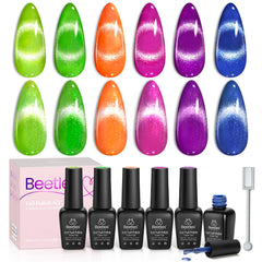Beetles Cat Eye Gel Nail Polish Set in six neon colors with magnetic effect
