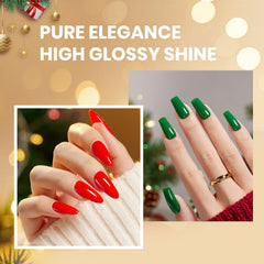 Beetles gel polish color swatches show red and green tones for Christmas nail art ideas