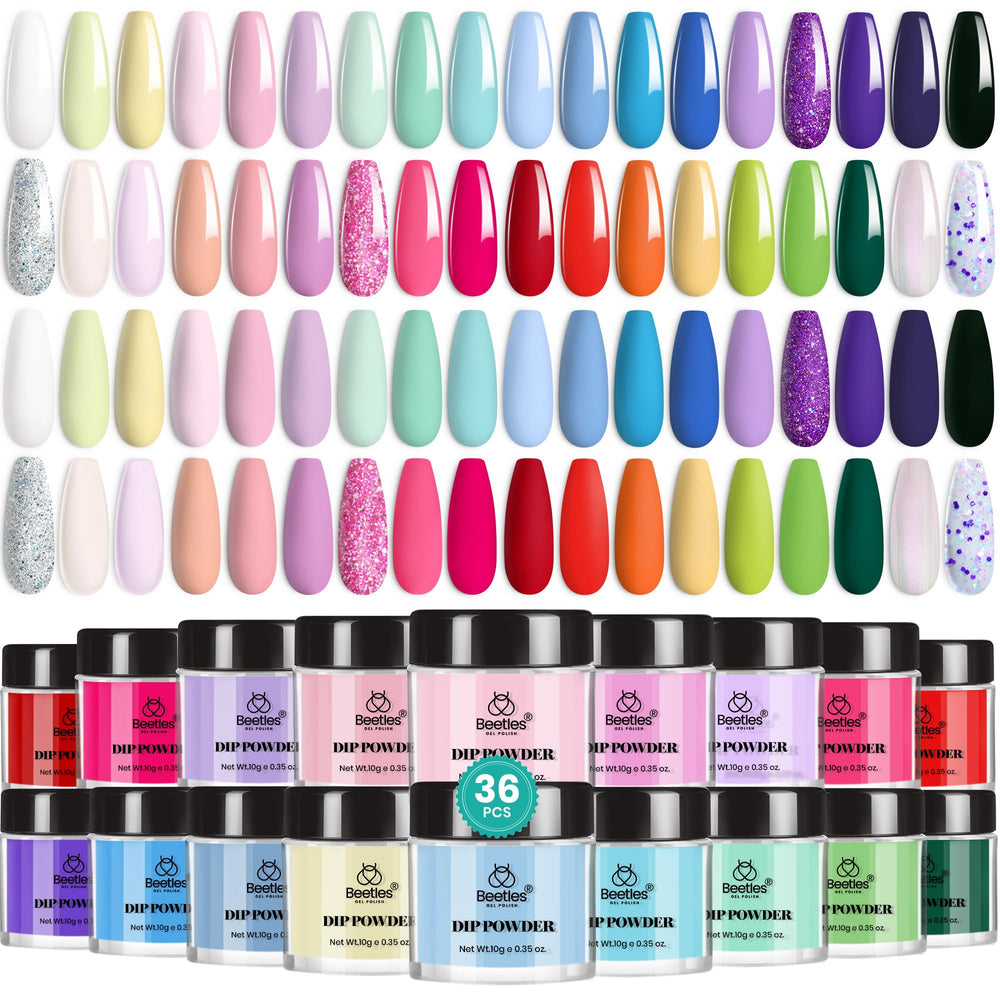 Beetles Dip Powder Kit overview: 36 colors for versatile nail art.