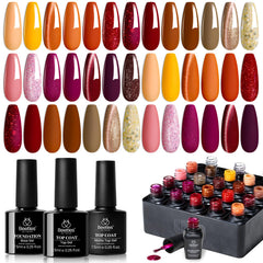 Beetles fall shades bottle display for seasonal nails and long-lasting shine.