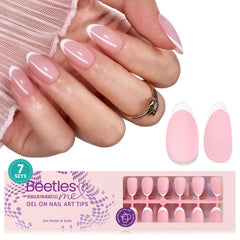 Beetles French Tips press-on nails in pink almond shape for a salon-like home manicure.