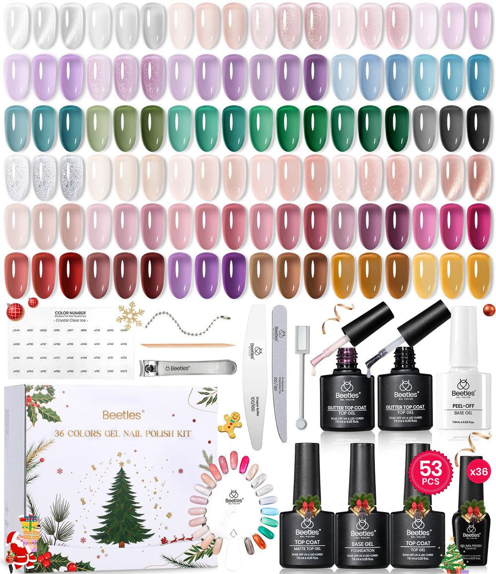 Beetles Frostglaze Veil box packaging showcases a 53-piece jelly gel kit for at-home nails.