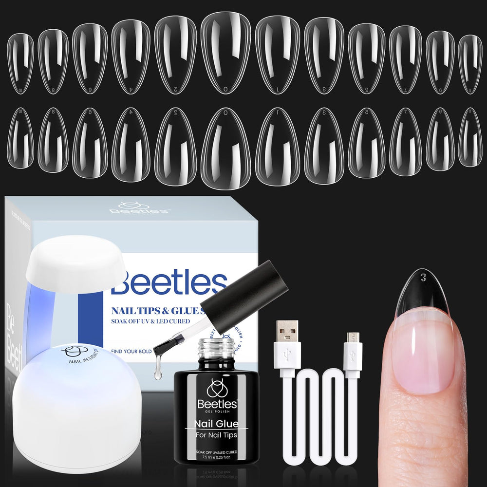 Beetles Gel Nail Kit almond tips deliver natural-looking at-home nails.