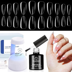 Beetles Gel Nail Kit Clear Almond Medium display for easy DIY manicure.