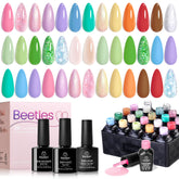 Beetles Gel Nail Polish Set swatches show 20 pastel shades for versatile at-home manicures.
