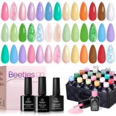 Beetles Gel Nail Polish Set swatches show 20 pastel shades for versatile at-home manicures.