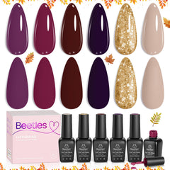 Beetles Gel Nail Polish Set winter burgundy swatches for chic fall nails