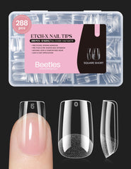 Beetles Gel Nail Tips Etch-X packaging shows premium pre-etched tips for salon-quality nails