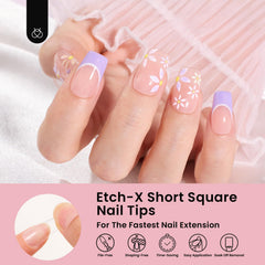 Beetles Gel Nail Tips Etch-X full-cover tips provide a natural look for seamless enhancements.