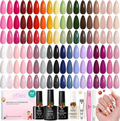 Beetles Gel Polish 36-color set swatches show vibrant winter hues for DIY manicures.