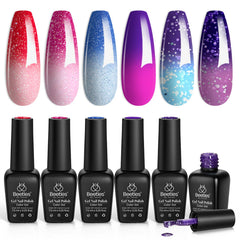 Beetles Gel Polish mood color-change kit demonstrating temp-reactive shades.