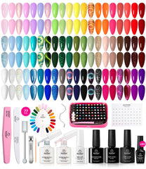 Beetles gel polish set with 60 colors and base/top coats for home manicures.