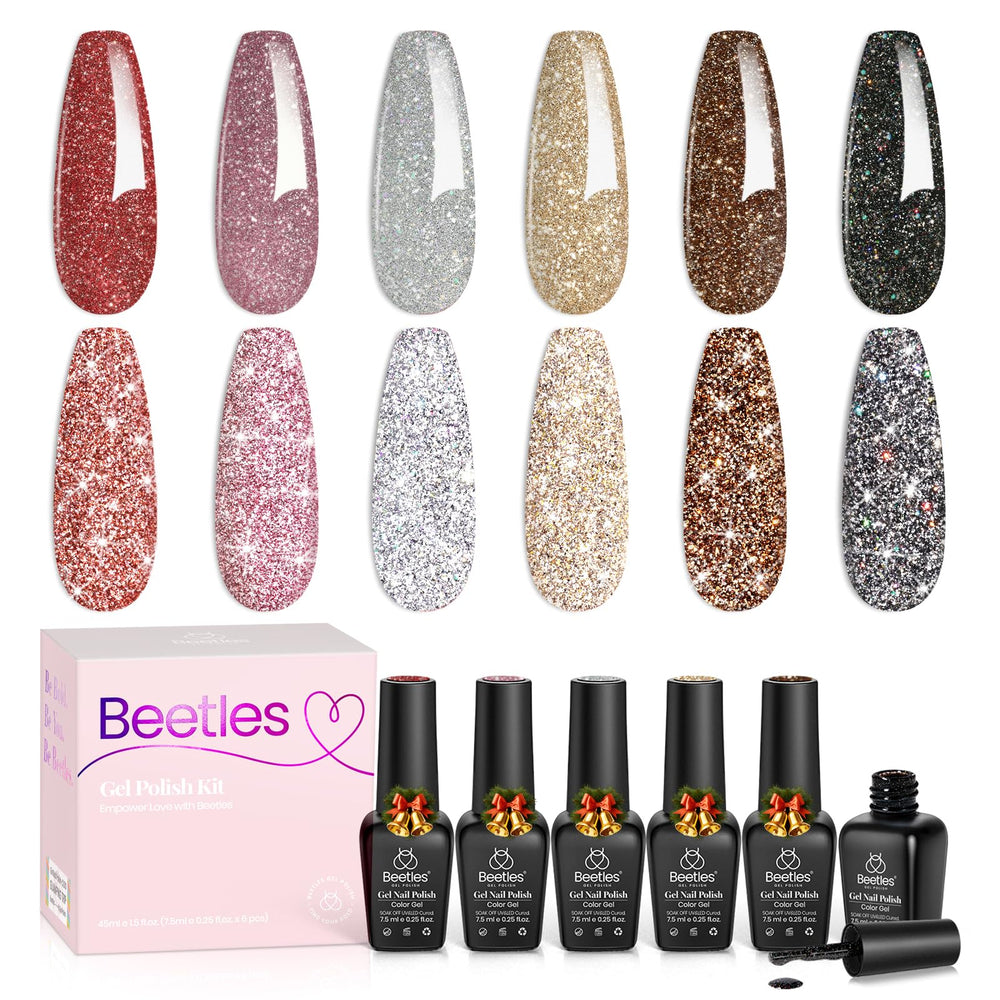 Beetles Glitter Gel Nail Polish C314 swatch with holographic sparkle for party-ready nails