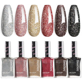 Beetles Glitter Nail Polish Set swatch wheel showing six shimmering colors for quick at-home glam