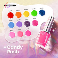 Beetles Glitter Neon Nail Polish Set swatches show rainbow hues for quick color changes.