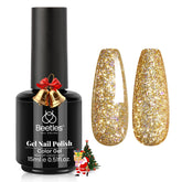 Beetles Gold Gel Nail Polish Starlit bottle and cap with radiant glitter for festive nails.