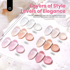 Beetles Jelly Gel Nail Polish swatches on nails for French or swirl styles with glow.