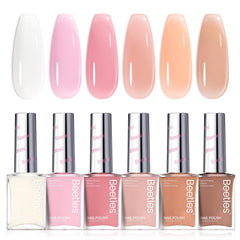Beetles Jelly Nail Polish Set showcases six pink nude shades for versatile day-to-night nails with easy wear.