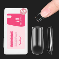 Beetles Medium Square Nail Tips 500pcs packaging, premium quality for gel art.