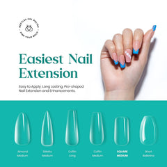 Beetles Medium Square Nail Tips size chart for precise fit across fingers.