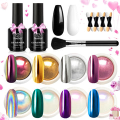 Beetles metallic chrome nail powder kit package showcases contents for shimmering chrome manicure.