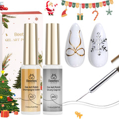 Beetles Gel Polish gold liner bottle closeup with high gloss chrome finish for standout nail art.