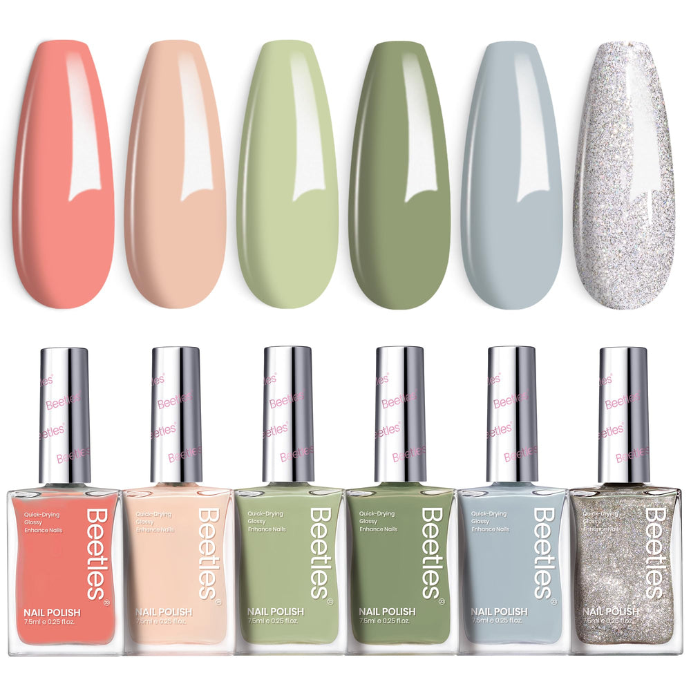 Beetles Nail Polish Set P176 six-color glitter bottle display with glossy finish for long-lasting nails