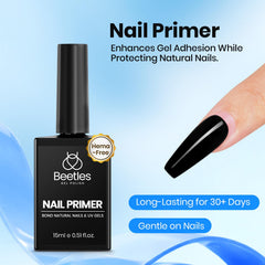 Beetles nail primer close-up, demonstrates enhanced tackiness for durable gel polish.