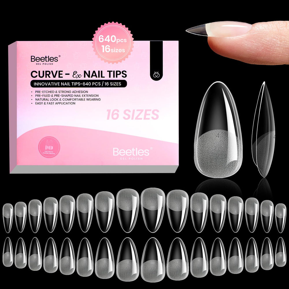 Beetles Nail Tips Almond Curve-EX close-up for secure fit and long-lasting wear.