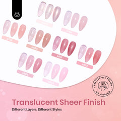 Beetles nude pink jelly gel swatches showing sheer buildable color for nail art.