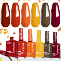 Beetles Orange Gel Nail Polish Set 6 Colors front view shows autumn dusk shades for at-home manicures.
