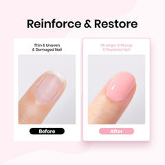 Beetles Rubber Base Gel Nude Pink self-leveling formula creates an even surface and easy extensions.