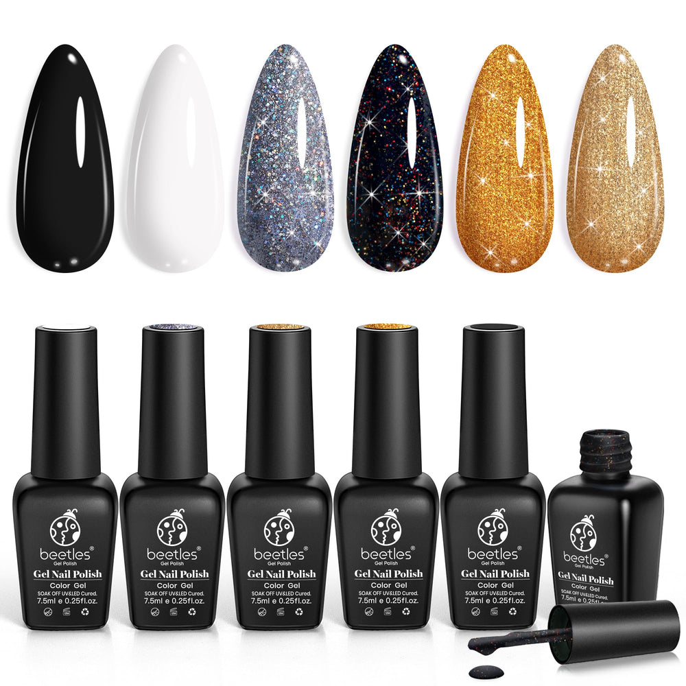 Beetles Shimmer Gel Nail Polish Set packaged box showing six colors for at-home nails