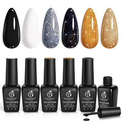 Beetles Shimmer Gel Nail Polish Set packaged box showing six colors for at-home nails