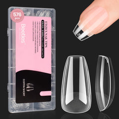 Beetles short coffin nail tips hero: full 576-piece set for DIY manicure.