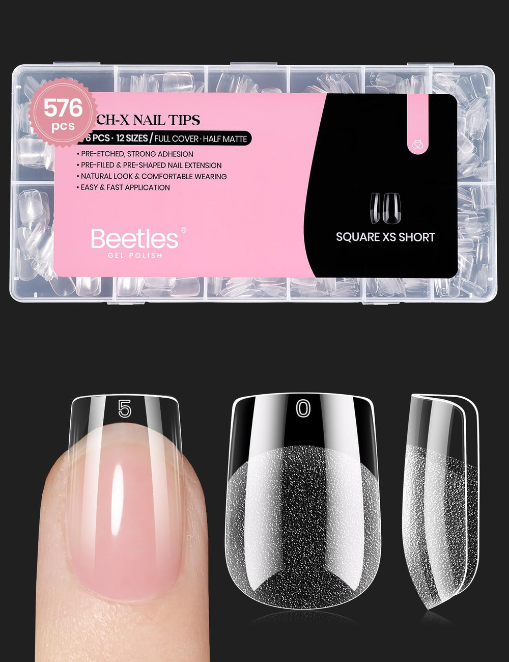 Beetles short square nail tips 576pcs for quick at-home manicures