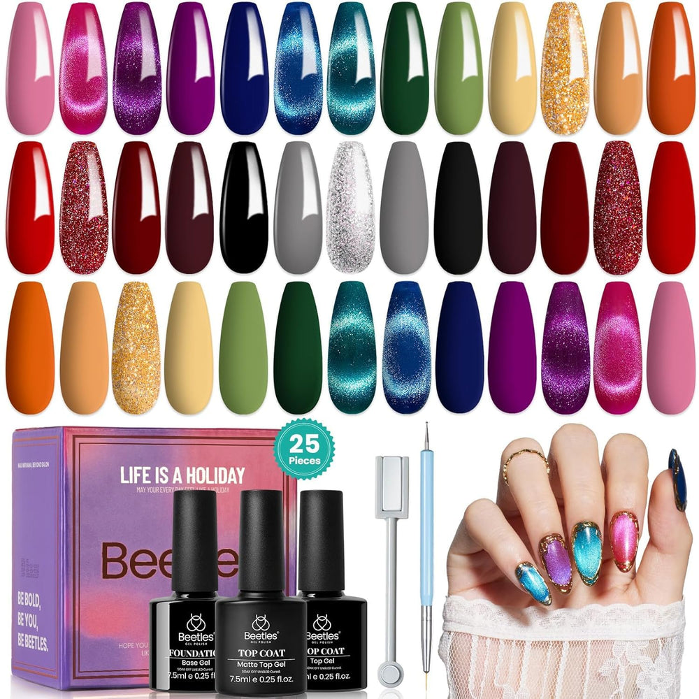 Beetles Winter gel polish bottle closeup showing cat-eye color shifts for a standout manicure.