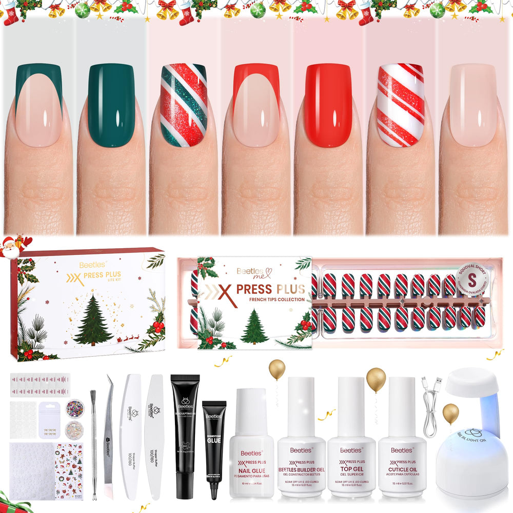 Beetles X Press Plus kit box front showing all-in-one contents for at-home manicure