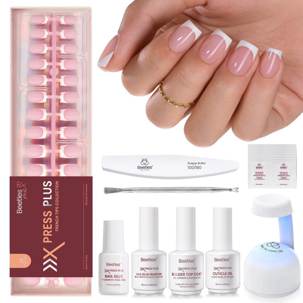 Beetles X Press Plus On Nails Kit packaging—convenient all-in-one home manicure solution.