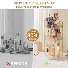 BEFSOP clear cosmetic dresser with metal stand provides stable storage.