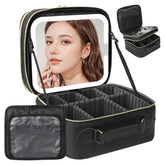 Behaesty travel makeup bag with LED mirror front view for on-the-go touch-ups